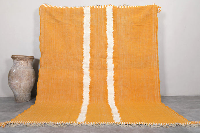 Custom Flat Woven Rug - Handmade Moroccan Yellow Stripe Rug