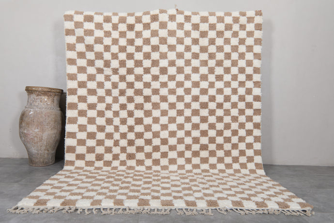 Custom Checkered Area Rug - Beige & Ivory Moroccan Rug