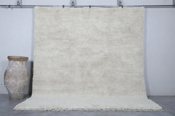 Handwoven Moroccan Wool Rug - Minimalist Cream Berber Carpet