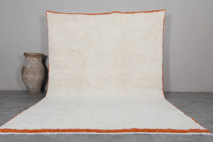 Handmade Moroccan Rug - Ivory Wool Rug with Orange Border