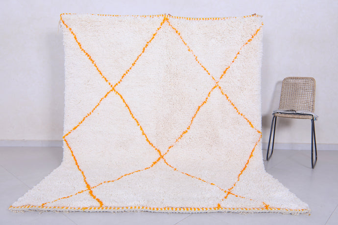 Handmade Moroccan Rug - White and Orange Diamond Custom Rug