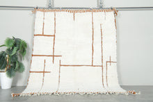 Custom Beni Ourain Rug – White Wool with Terracotta Geometric Lines
