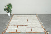 Custom Beni Ourain Rug – White Wool with Terracotta Geometric Lines