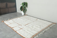 Custom Beni Ourain Rug – White Wool with Terracotta Geometric Lines