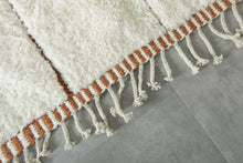 Custom Beni Ourain Rug – White Wool with Terracotta Geometric Lines