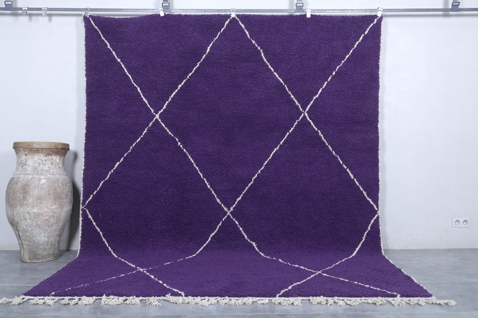 Dark Purple Moroccan Berber Rug - Handmade Wool Carpet with White Lines