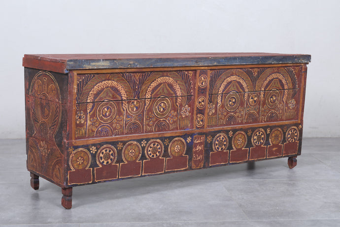 Vintage Moroccan chest  H 22 INCHES X W 51.1 INCHES X D 13.7 INCHES