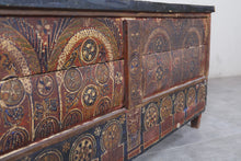 Vintage Moroccan chest  H 22 INCHES X W 51.1 INCHES X D 13.7 INCHES