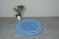 Handmade Moroccan Round Rug – Custom Blue Shaggy Wool