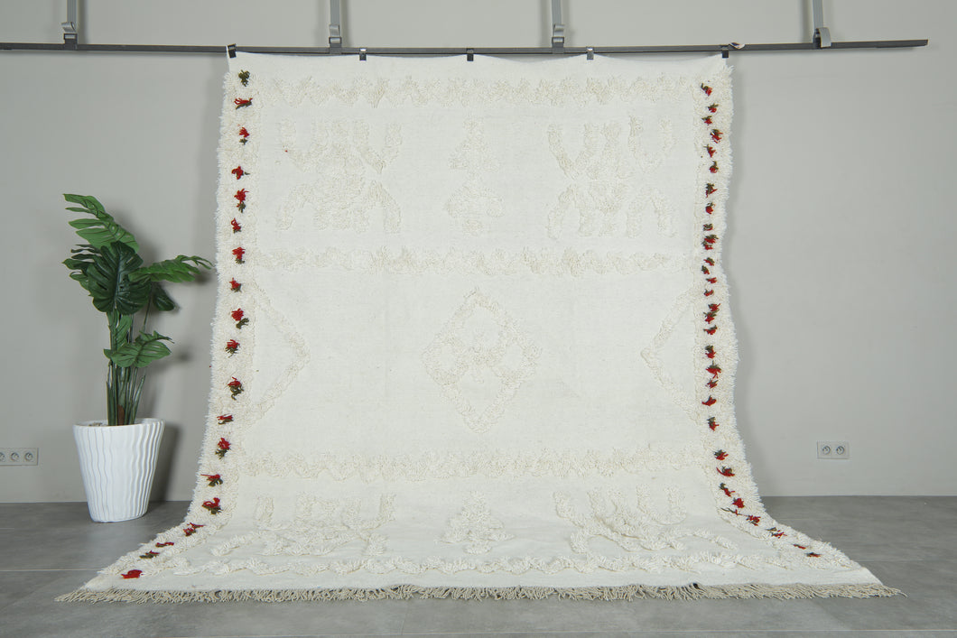 Handmade Moroccan Kilim Rug – White Wool  - Custom Rug