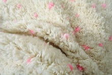 Handmade Moroccan Rug – White Wool with Soft Pink Dots - Custom Rug