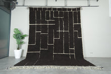 Custom Handmade Moroccan Rug – Dark Brown Wool with White Geometric Lines
