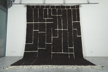 Custom Handmade Moroccan Rug – Dark Brown Wool with White Geometric Lines