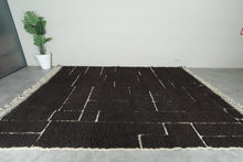 Custom Handmade Moroccan Rug – Dark Brown Wool with White Geometric Lines