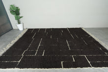 Custom Handmade Moroccan Rug – Dark Brown Wool with White Geometric Lines
