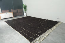 Custom Handmade Moroccan Rug – Dark Brown Wool with White Geometric Lines