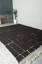 Custom Handmade Moroccan Rug – Dark Brown Wool with White Geometric Lines