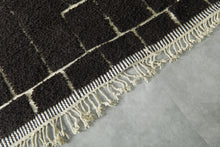 Custom Handmade Moroccan Rug – Dark Brown Wool with White Geometric Lines