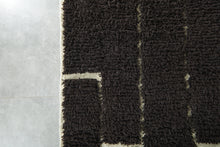Custom Handmade Moroccan Rug – Dark Brown Wool with White Geometric Lines