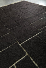 Custom Handmade Moroccan Rug – Dark Brown Wool with White Geometric Lines