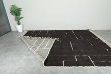 Custom Handmade Moroccan Rug – Dark Brown Wool with White Geometric Lines