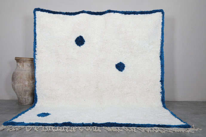 White Moroccan Rug with Blue Accents - Handmade Berber Style