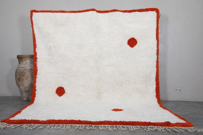 Unique White Custom Moroccan Rug with Orange Details