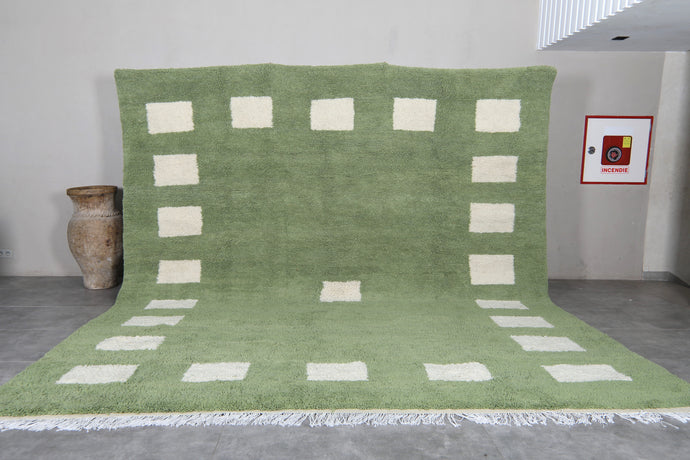 Modern Green Wool Rug - Minimalist Square Pattern