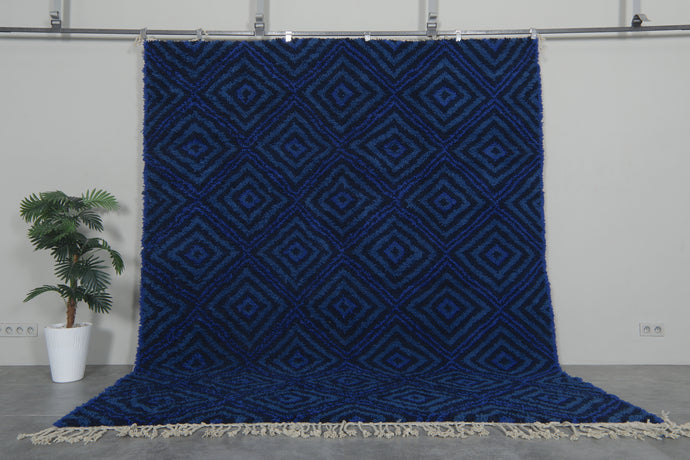 Dark Blue Moroccan Carpet - All Wool Custom Handmade Rug