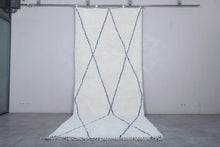 Handmade Moroccan wool rug - Custom rug with blue lines