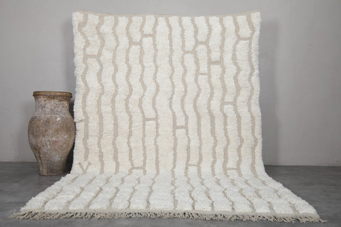 Moroccan Shag Rug - Hand-Woven Berber Area Rug | Custom Cream Pattern Rug