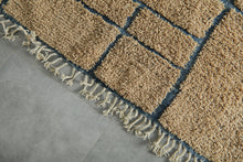 Handmade Beige Moroccan Wool Rug with Blue Lines – Custom Minimalist Berber Carpet