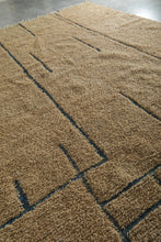 Handmade Beige Moroccan Wool Rug with Blue Lines – Custom Minimalist Berber Carpet