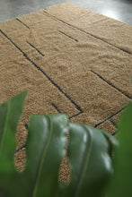 Handmade Beige Moroccan Wool Rug with Blue Lines – Custom Minimalist Berber Carpet