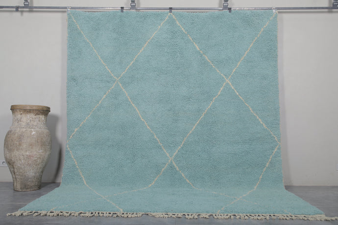 Soft Blue Wool Berber Carpet - Handcrafted Moroccan Beni Ourain Rug