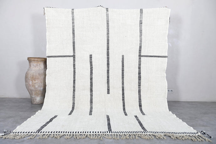 Handwoven White Rug with Black Linear Pattern | Modern Design