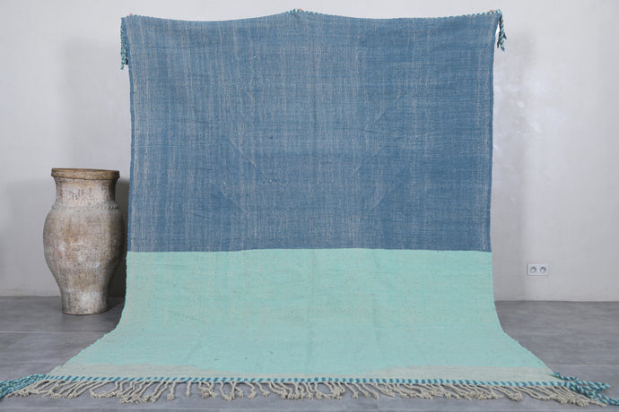 Handwoven Blue and Aqua Wool Rug - Subtle Elegance