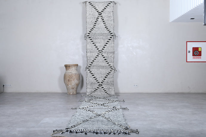 Handwoven Black and White Runner Rug - Geometric Berber Design