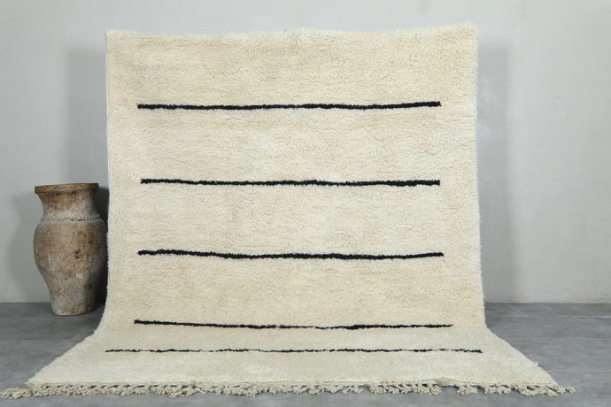 Custom Handmade Moroccan Rug - Minimalist Berber Rug with Black Stripes