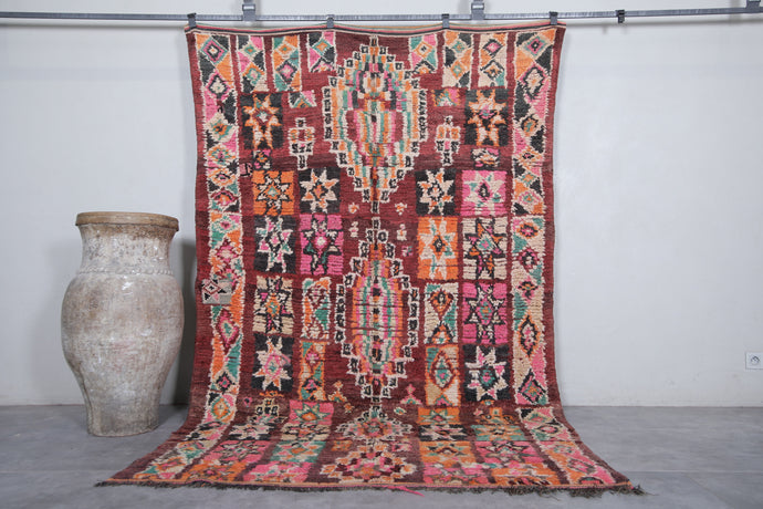 Colorful Moroccan Vintage Rug 5.6 x 9.5 Feet with Geometric Patterns