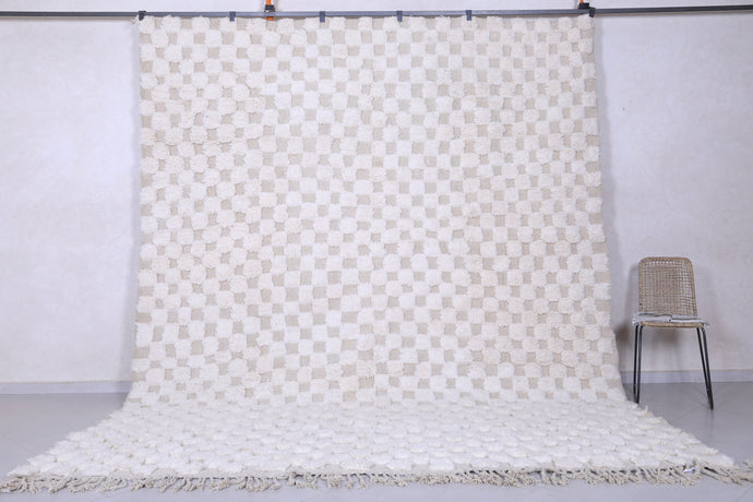 Ivory Checkered Moroccan Rug – Custom Handmade Wool Carpet