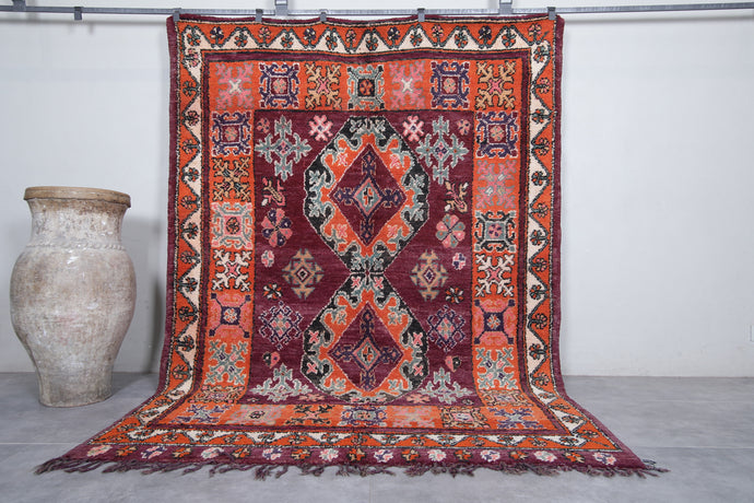 Moroccan Vintage Rug 6.3 x 9 Feet with Bold Ornamental Patterns