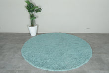 Custom Round Moroccan Rug - Handmade Aqua Blue Wool Carpet