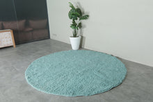 Custom Round Moroccan Rug - Handmade Aqua Blue Wool Carpet