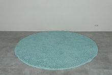 Custom Round Moroccan Rug - Handmade Aqua Blue Wool Carpet