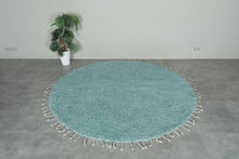 Custom Round Moroccan Rug - Handmade Aqua Blue Wool Carpet