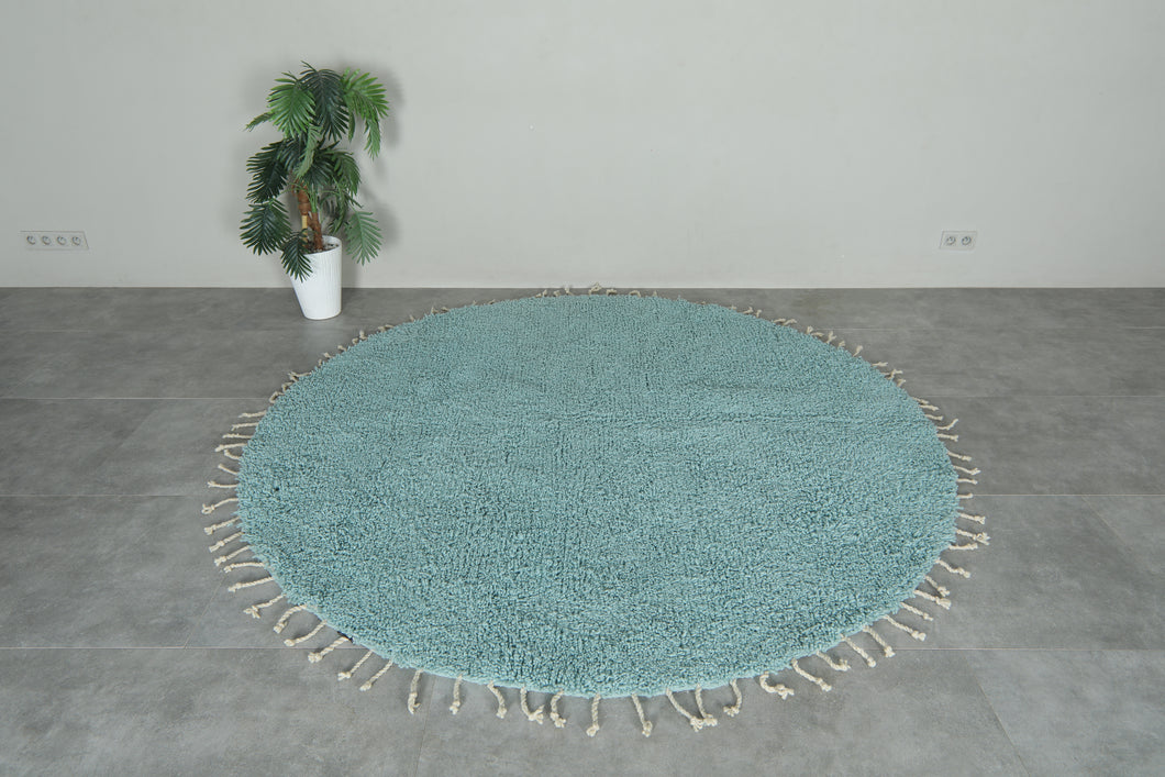 Custom Round Moroccan Rug - Handmade Aqua Blue Wool Carpet