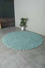 Custom Round Moroccan Rug - Handmade Aqua Blue Wool Carpet
