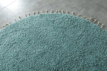 Custom Round Moroccan Rug - Handmade Aqua Blue Wool Carpet