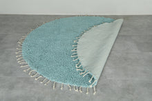 Custom Round Moroccan Rug - Handmade Aqua Blue Wool Carpet
